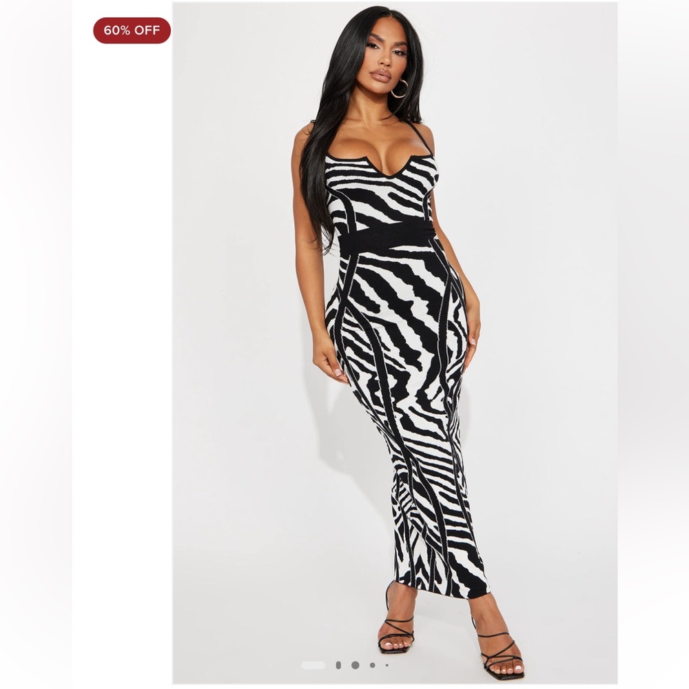 Fashion Nova Zebra Print Maxi Dress - Black/White